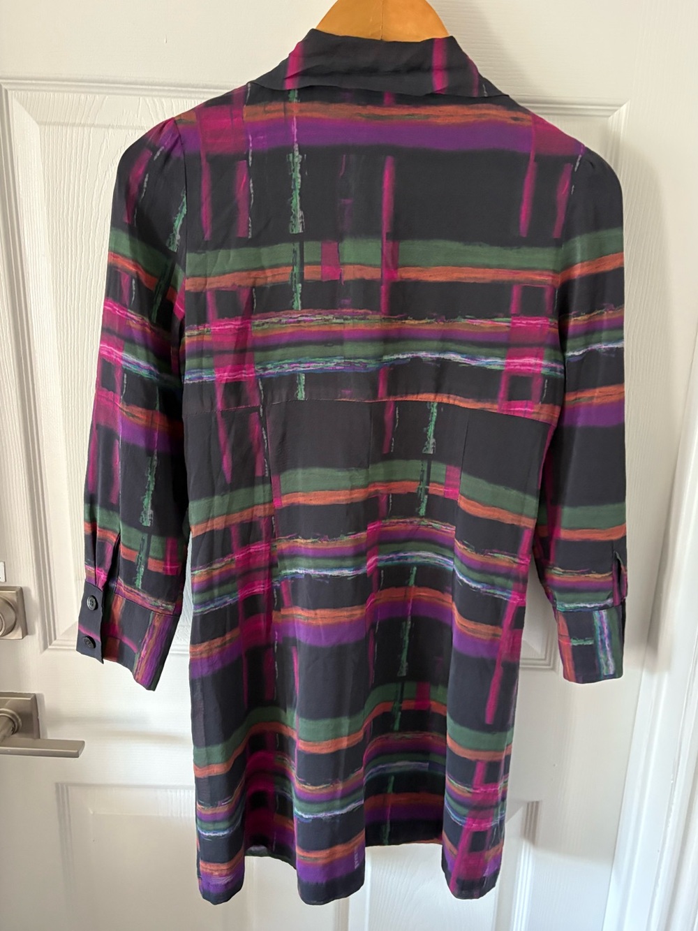 VTG Shin Choi Abstract Multi-Color Silk Ruffle Shirt Dress - Size M - Picture 2 of 6